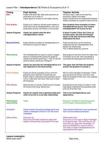 Year 7: Interdependence (Plants & Ecosystems 7.6)