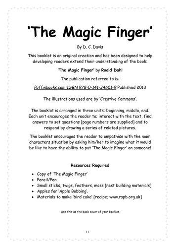 The Magic Finger Roald Dahl Response Booklet Teaching Resources