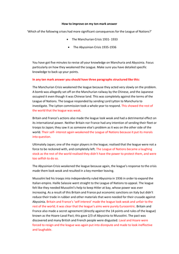 Manchuria & Abyssinia 10 Mark Answer Writing Scaffold