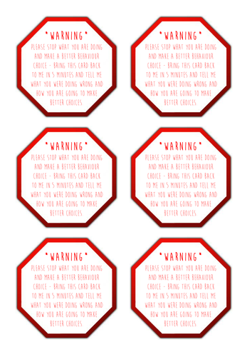 Warning Stop/Go cards - behaviour management