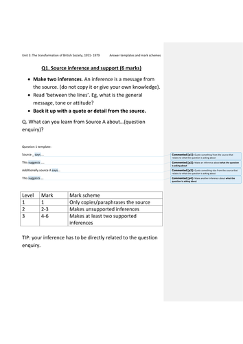 History A GCSE Unit 3 2013 Edexcel answer templates