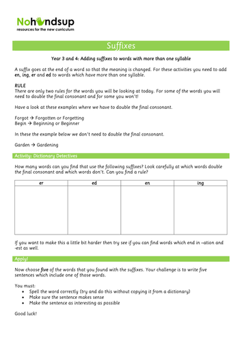 Year 3 and year 4 suffixes