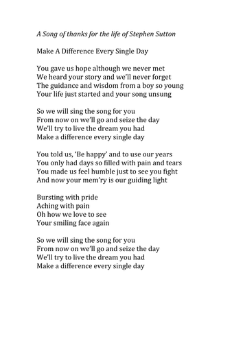 Make A Difference Every Single Day - A Song For Stephen Sutton