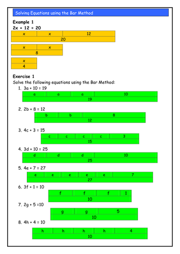 8 algebra free worksheets year Bar Equations Method Linear the by Solving using