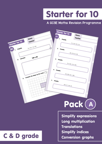 Starter for 10 - GCSE Maths Revision Programme - C/D grade - Pack A
