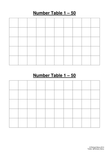 Numeracy 1 To 50 Number Table Teaching Resources