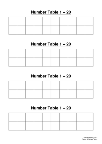 Numeracy 1 to 20 Number Table