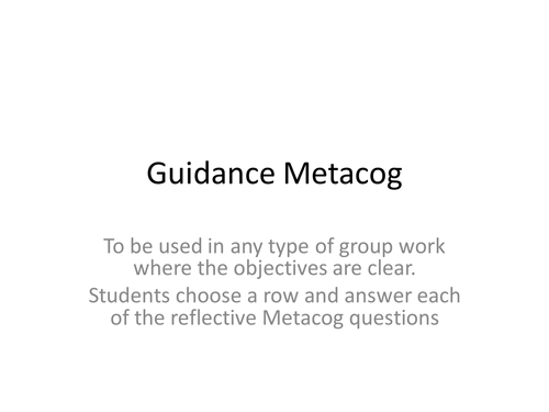 Metacognition Plenary for group or paired work