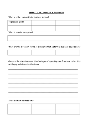 GCSE paper 1 AQA revision workbook Business Studies