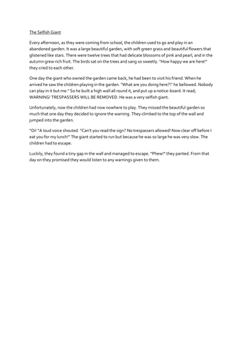 Warning tale: The Selfish Giant