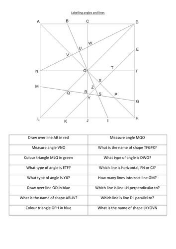 Lines and angles naming and vocabulary activity