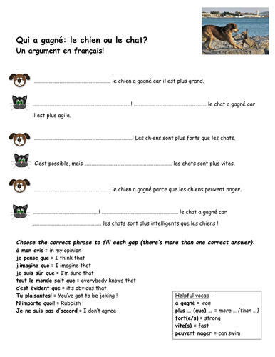Arguing in French: Le chien et le chat