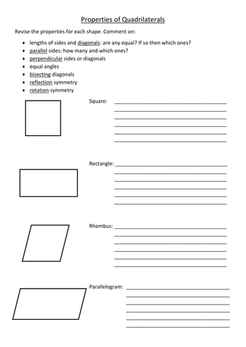 Properties of Quadrilaterals | Teaching Resources