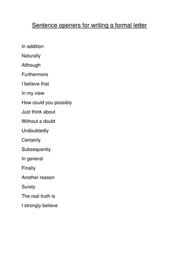 formal 4 year letter (year LHodkin Sentence 4) letter openers a by for