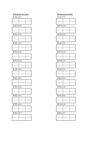 Multiplying decimals (to 1 decimal place) by 3 and 4