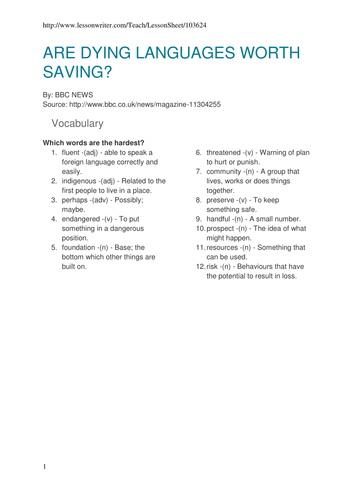 BBC:  ARE DYING LANGUAGES WORTH SAVING?
