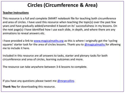 Circumference and Area of Circles (Complete Lesson(s) - Notebook)