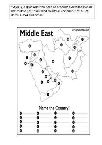 Middle East Map Worksheet Middle East Map Skills | Teaching Resources