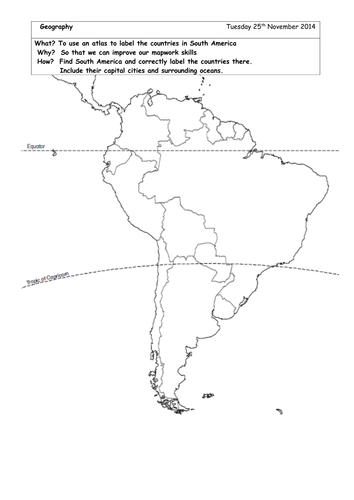 south american countries and capitals black and white