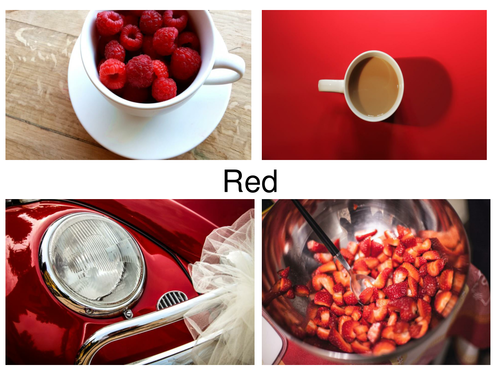 31 Red Photos made from different materials and objects.