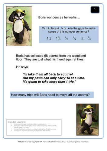 Boris the Lost Badger Numeracy Word Problems
