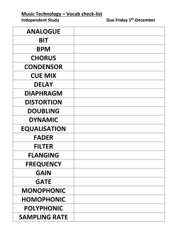 Music Tech terminology list