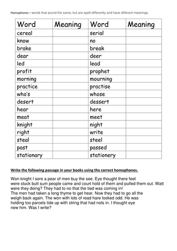 Homophones | Teaching Resources