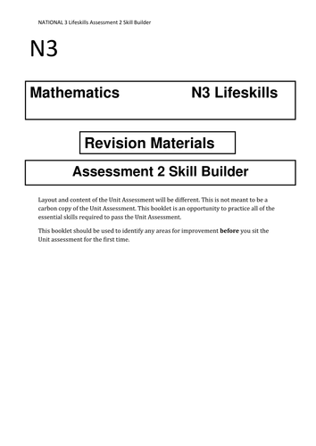 National 3 Lifeskills Maths Unit 2 Skill builder