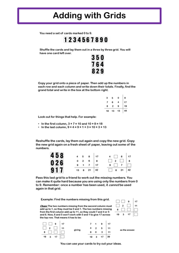 GCSE Foundation Revision - 1.1. Adding with Grids