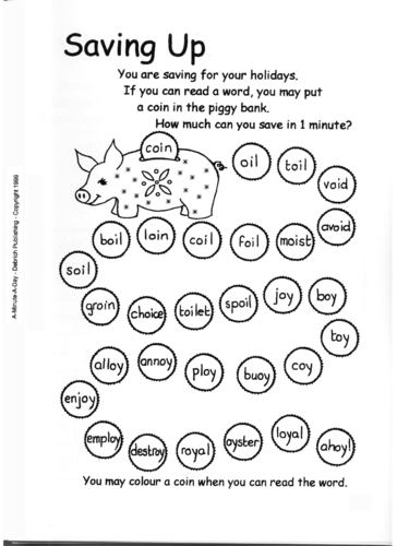 A-Minute-A-day Phonics 'Saving Up' words containing 'oi' and 'oy'