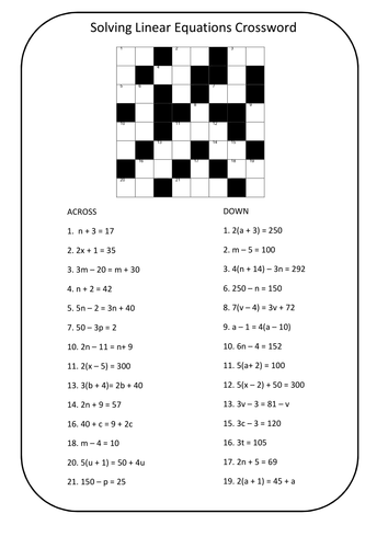 Solving Equations Cross Number By Prescotmaths Teaching Resources