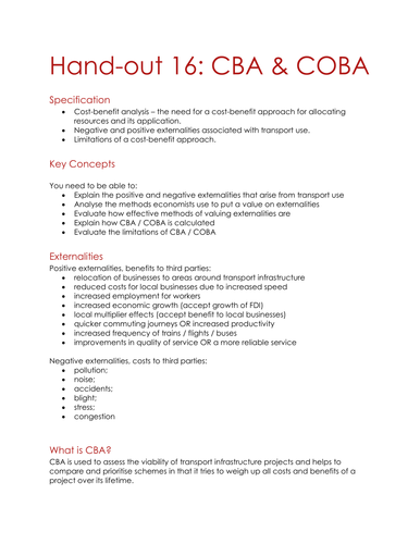 OCR A Level Economics F584 Transport Revision Notes