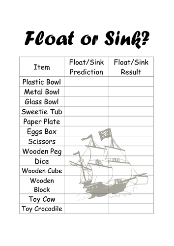 Floating and Sinking KS1 Results Sheet by HannahMckellarDavies