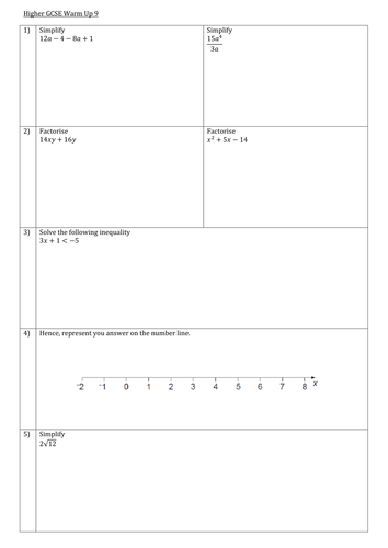 Higher GCSE Warm Ups Set 2