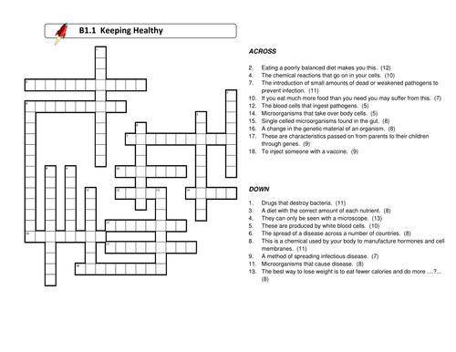 AQA GCSE Biology Crossword - Keeping Healthy