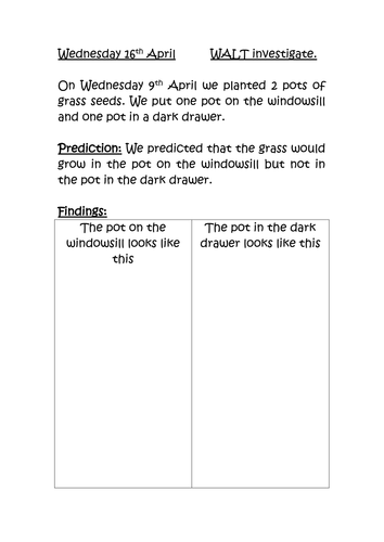 Science Investigation: Light and Dark