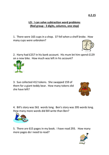 problem solving subtraction year 4