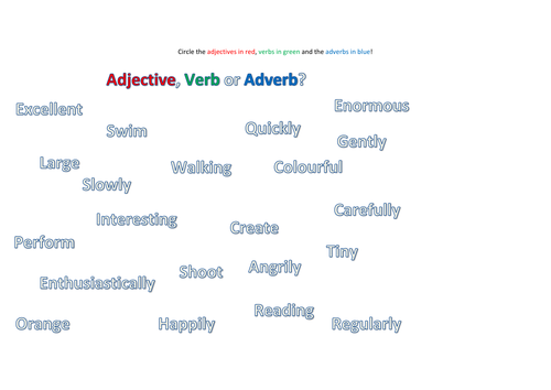 Adjectives, Verbs and Adverbs Circling Exercise