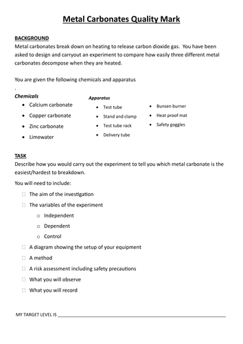 Thermal Decomposition of Carbonates Quality Mark Assessment (TASK ONLY)