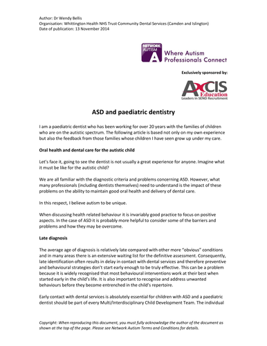 ASD and paediatric dentistry