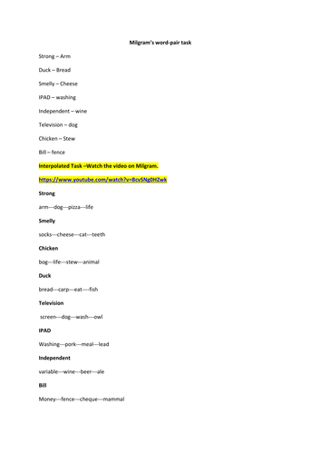 Milgram resources (OCR AS)