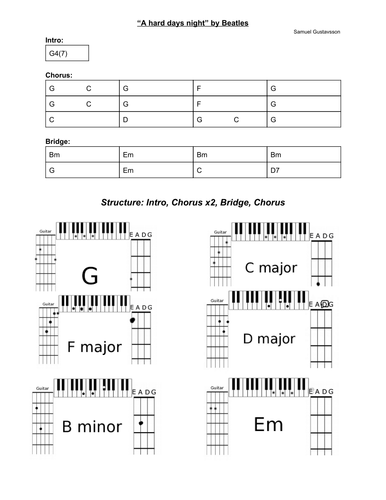 A Hard Days Night Beatles Lead Sheet For Bass Guitar And Piano Teaching Resources