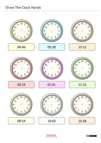 Draw Clock Hands - from easy to 24 hour clock
