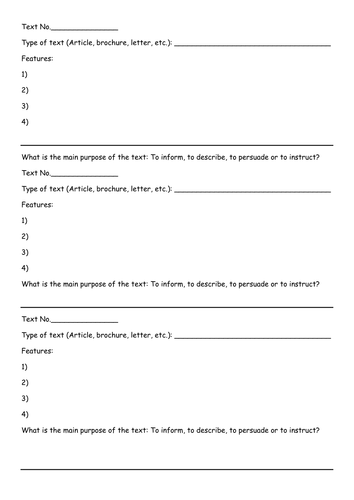 Analysing text features / types of text