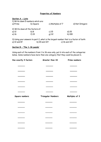 Properties of Numbers