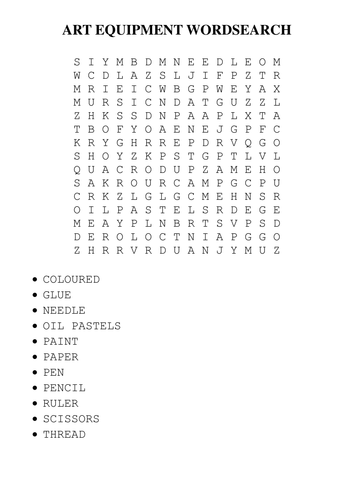 Art Equipment Word search