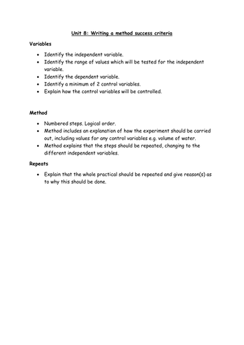 BTEC Applications of Science unit 8 method prep