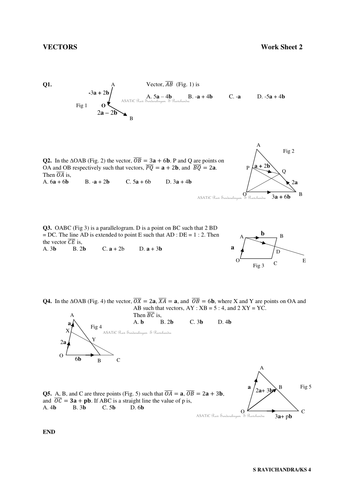 Work Sheet on Vectors | Teaching Resources