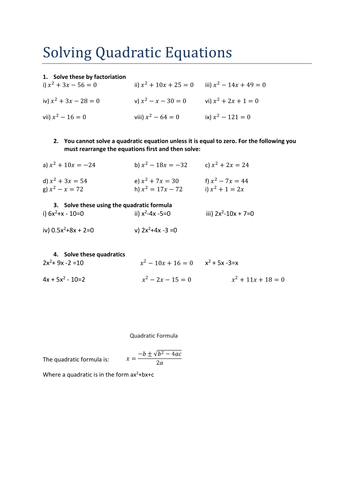 Solving quadratic equaitons using factorsiation and the formula