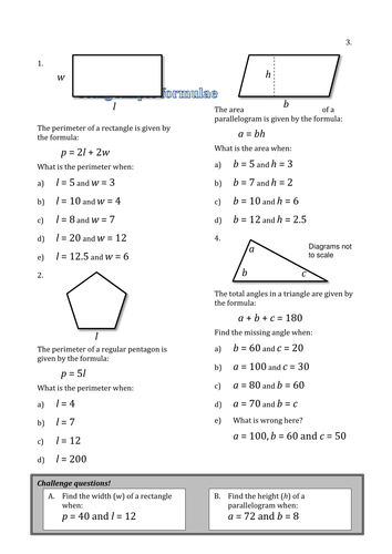 Substitute in simple formulae